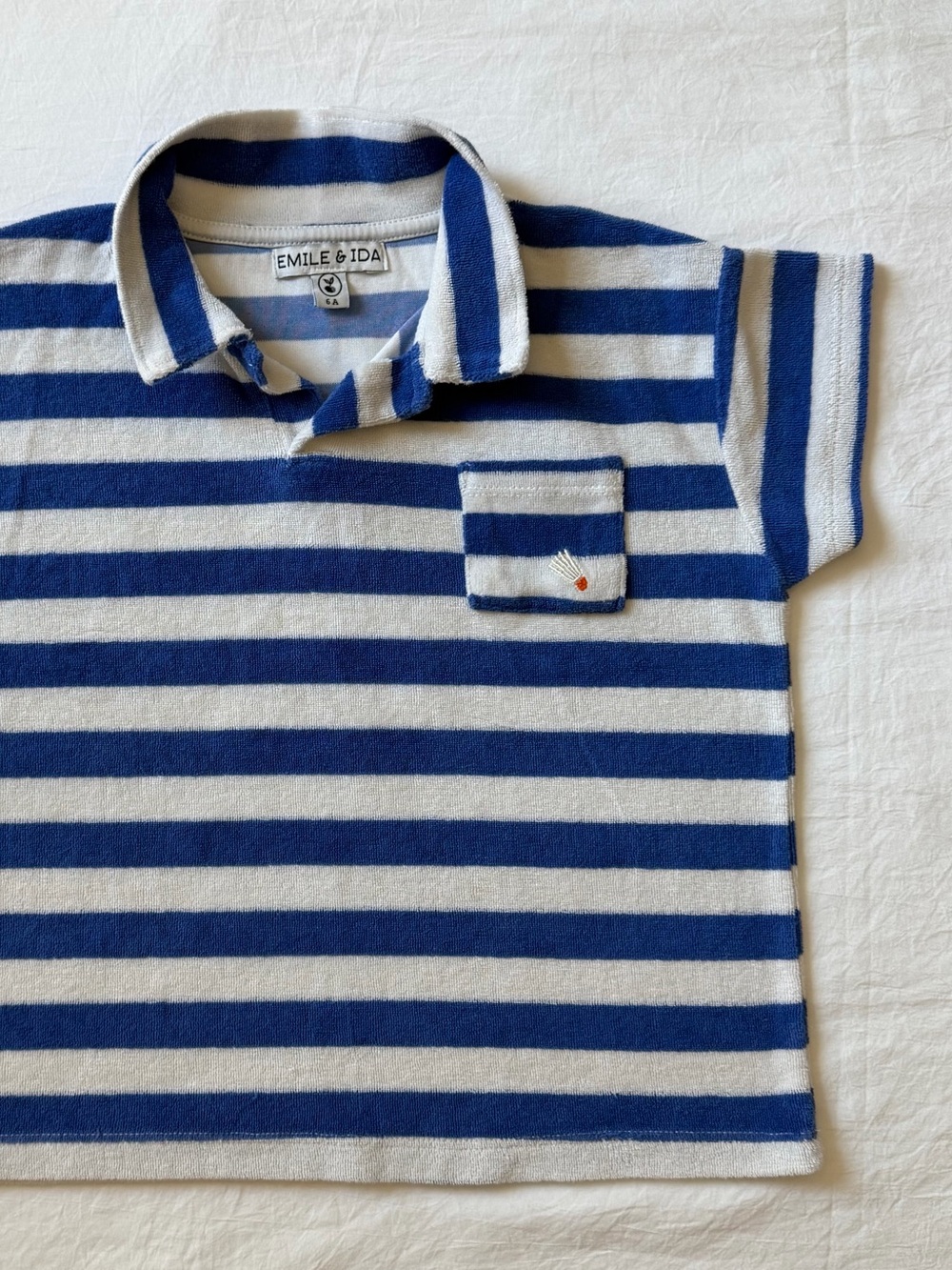 Emile et Ida Kids 6Y Blue White Striped Terry Cloth Polo Shirt